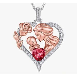 925 Sterling Silver Rose Heart Lab Grown Ruby Necklace Adjustable NWT